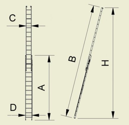 Žebřík dvoudílný výsuvný Forte s lanem - šířka 412 mm (4 modely) - 2