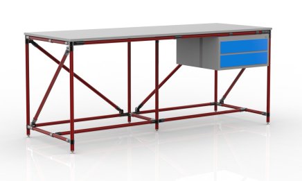 Dílenský stůl s kontejnerem se dvěma zásuvkami šíře 2000 mm, 240405314 - 2