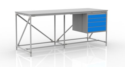 Dílenský stůl s kontejnerem se čtyřmi zásuvkami šíře 2000 mm, 240405316 - 1