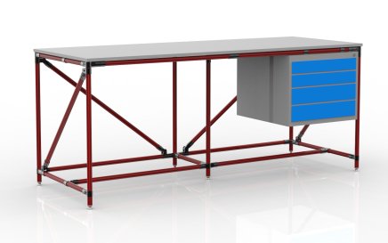 Dílenský stůl s kontejnerem se čtyřmi zásuvkami šíře 2000 mm, 240405316 - 2