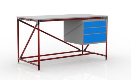 Dílenský stůl s kontejnerem se třemi zásuvkami šíře 1500 mm, 24040539 - 2