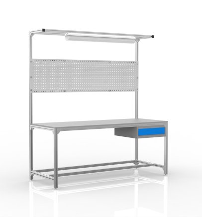 Dílenský stůl z hliníkových profilů, 1 zásuvka (různé varianty) - 1