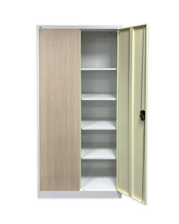 Plechová policová skříň s vloženými dveřmi C01 bílá/imitace světlé dřevo - 3