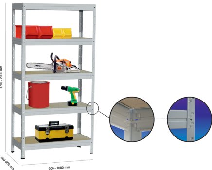 Kovona Bezšroubový regál 175 kg s policemi MDF o síle 6 mm - 1