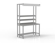 Dílenský stůl z hliníkových profilů s pozinkovanými policemi