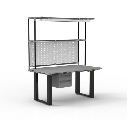 ESD Elektricky výškově stavitelný pracovní stůl s nástavbou