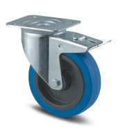 Otočné průmyslové kolo modré o ø 125 mm s totální brzdou a uchycením plotýnkou