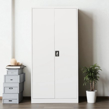 Plechová policová skříň s vloženými dveřmi C01 bílá - 4