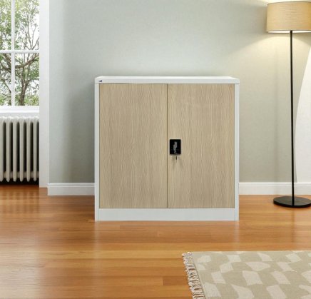 Plechová policová skříň s vloženými dveřmi C01B bílá/imitace světlé dřevo - 3