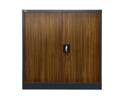 Plechová policová skříň s vloženými dveřmi C01B antracit/imitace tmavé dřevo