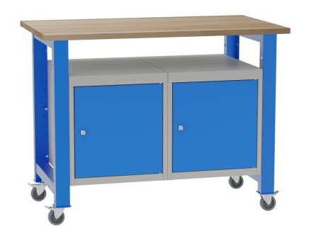 Mobilní dílenský stůl s vloženými kontejnery