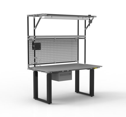 ESD Elektricky výškově stavitelný pracovní stůl s nástavbou