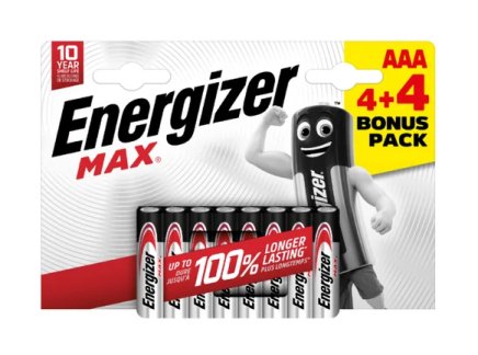 Baterie alkalické Energizer MAX AAA (sada 4 ks + 4 zdarma)