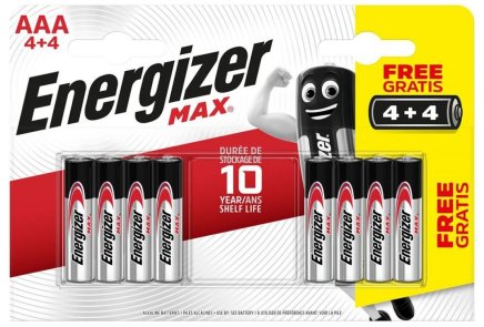 Baterie alkalické Energizer MAX AA (sada 4 ks + 4 zdarma)