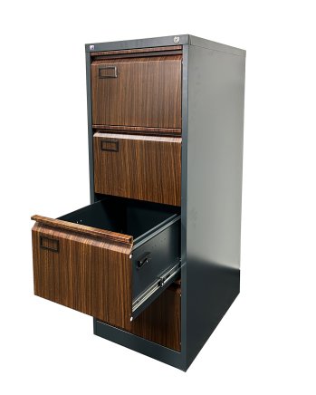 Čtyřzásuvková kartotéka V04 pro formát A4 antracit/imitace tmavé dřevo - 2