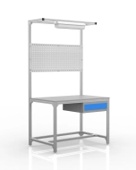 Dílenský stůl z hliníkových profilů, 1 zásuvka (různé varianty)