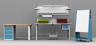 dílenský nábytek, dílenské skříně, stoly, ponky, skříňky na nářadí, systém na zavěšování nářadí, dílenské kontejnery, montážní stoly, dílenské zásuvkové skříně