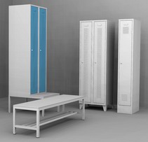 kovové šatní skříně, šatnové lavice a věšáky, šatníky